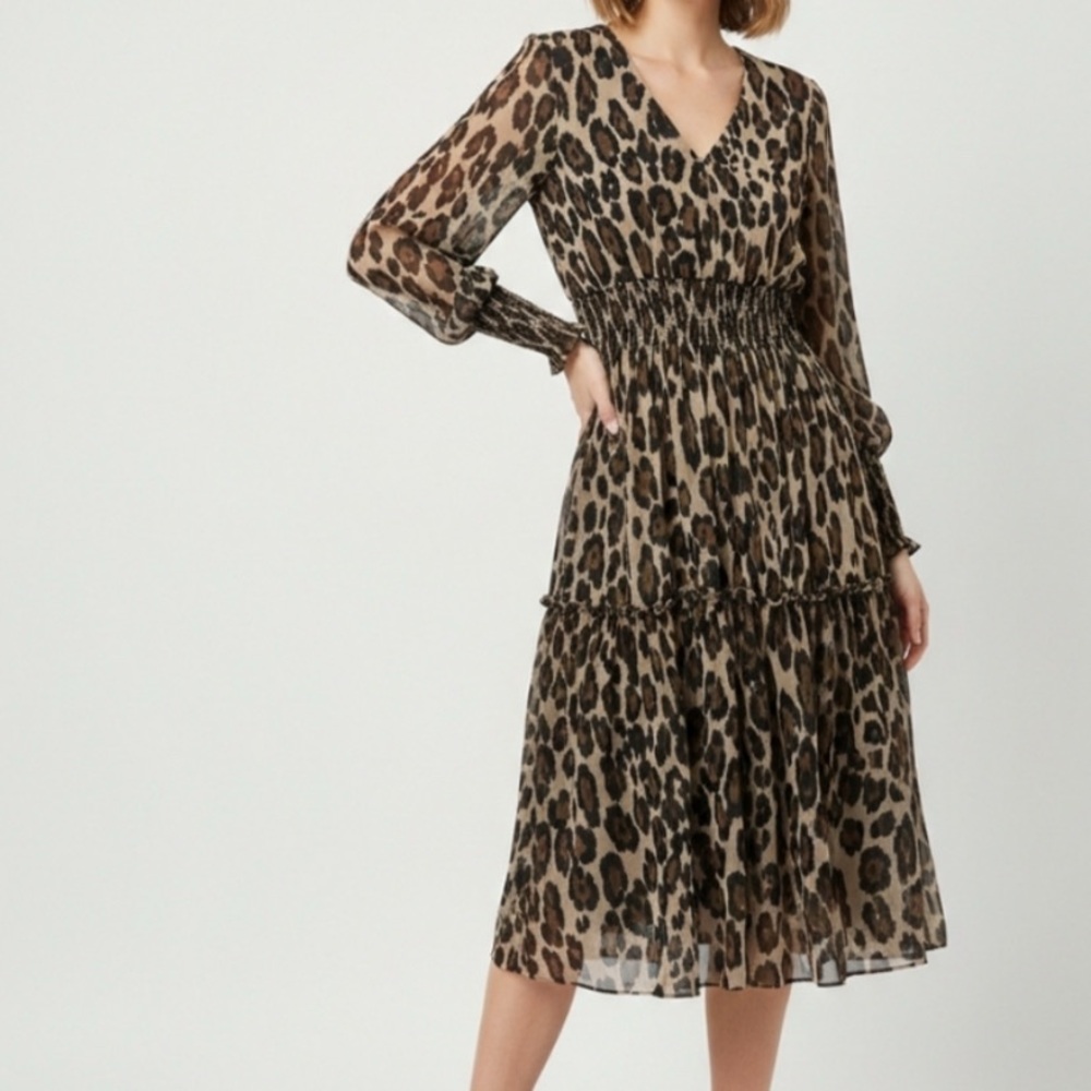 Taylor Animal Print Smocked Long Sleeve Fit Flare Dress